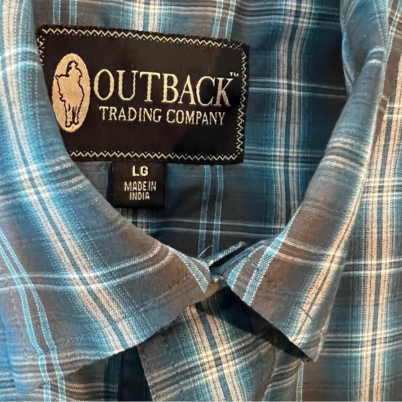 Outback Trading Company Pearl Snap Button Up Shirt Blue Plaid Mens Large - Picture 2 of 4